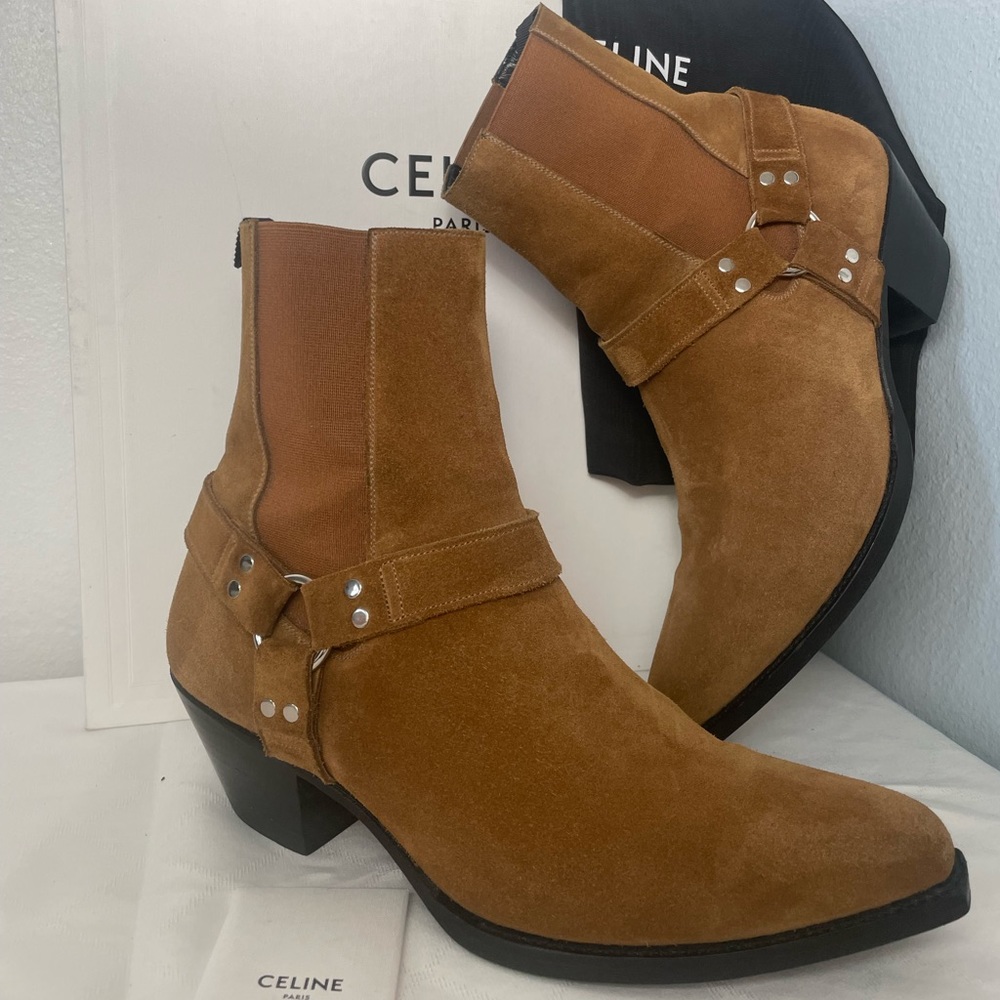 Authentic CELINE Harness CHELSEA BOOT HAVANA SUEDE - SZ 42
